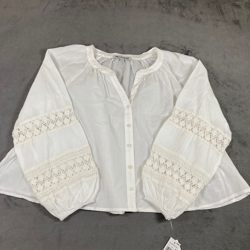 Wallflower White Cotton Crochet Lace Long Sleeve Button Down Blouse Top Large